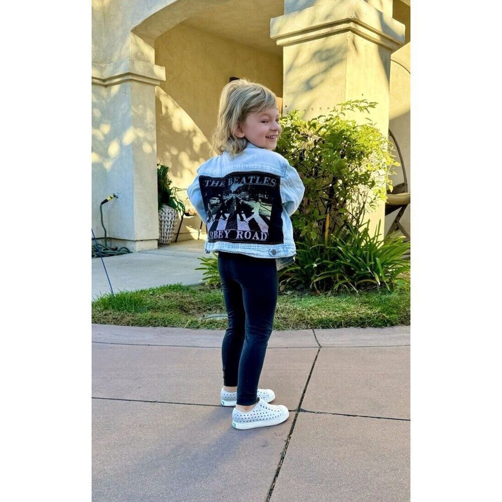 BEATLES ABBEY ROAD Retro Vintage Upcycled Kids Denim Jacket Kids Unisex Sz 7/8 M